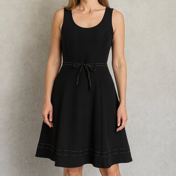 Loft Black Silk Dress Size 6 White Dotted Ribbon Sleeveless Casual Feminine - Picture 1 of 11